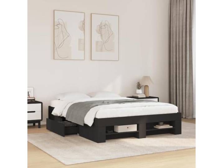RJPLMFV Bettgestell, Schwarz, 120 x 190 cm, Holz Lattenrost inkludiert Aufbewahrungsschubladen ohne Matratze Schlafzimmer