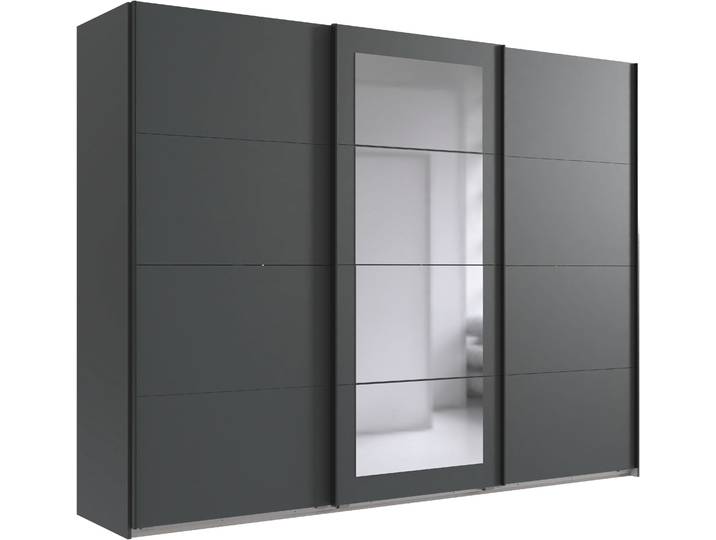 Schwebetürenschrank WIMEX RINTELN mit Spiegel, erhältlich in den Breiten: 225cm, 270cm & 313cm , grau (grafit, griffe schwarz), B:270cm H:208cm T:65cm, Holzwerkstoff, Schränke, Schwebetürenschrank, 3-türiger Schrank in verschiedenen Farben erhältlich