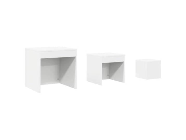 LMTYOENFG Satztisch 3er Set Weiß Beistelltisch Holzwerkstoff Wohnzimmer Platzsparendes 3er Tischset in Weiß aus Holzwerkstoff, flexibel nutzbar als Nachttisch im Schlafzimmer oder Ablage.