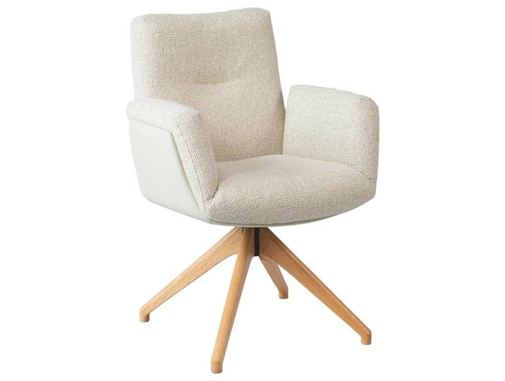 Johann Jakob Armlehnstuhl, Eiche, Beige, Eiche, Eukalyptusholz, massiv, Sperrholz, Drehkreuz, 62x89x66.5 cm, Sitzfläche 360° drehbar, automatische Rückholfunktion, Esszimmer, Stühle, Esszimmerstühle, Armlehnenstühle