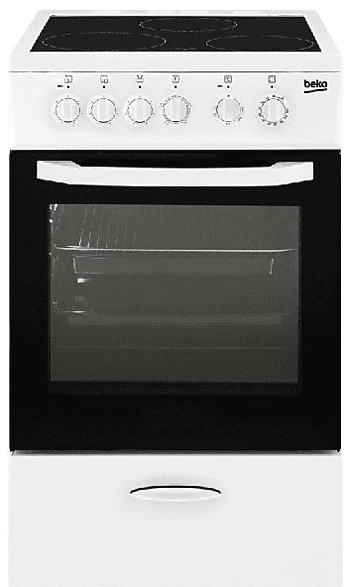 Cocina eléctrica - Beko CSS48100GW, 54 l, 50 cm, 3 zonas, Horno eléctrico, Placa vitrocerámica, Blanco