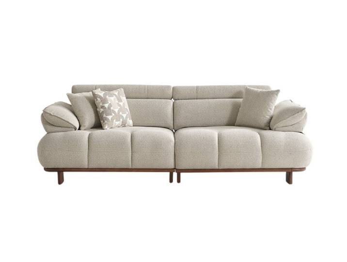 Villa Möbel Sofa Crown, Sofa 1 Teile, Weicher Strukturstoff ruhige Linienführung Holzoptikfüße