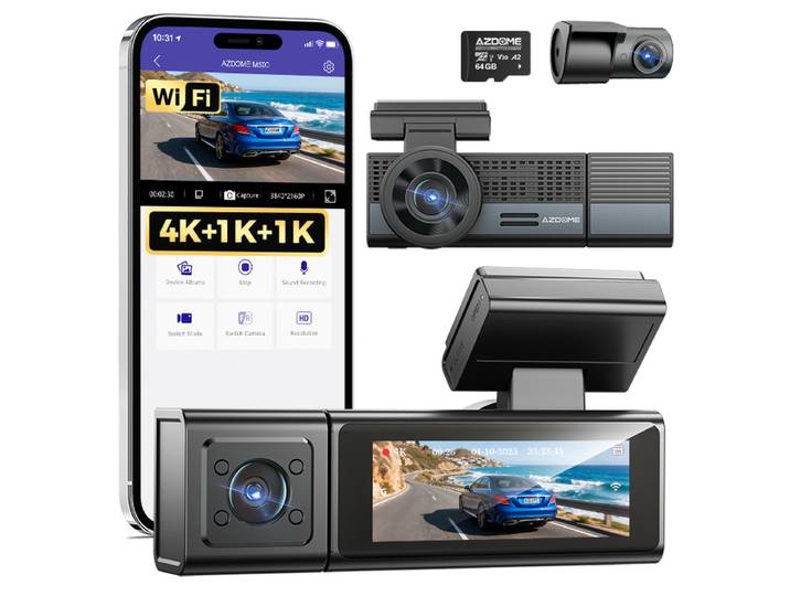 AZDOME M500 Dashcam 3 canaux 4K avec écran 2,99”