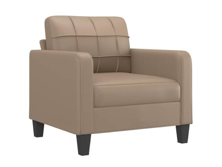KTHLBRH 4-teiliges Sofa-Set Cappuccino aus Kunstleder mit Kissen Fleckenresistent, Gestell aus Metall und Sperrholz, Fußstütze inklusive, 6 Kissen