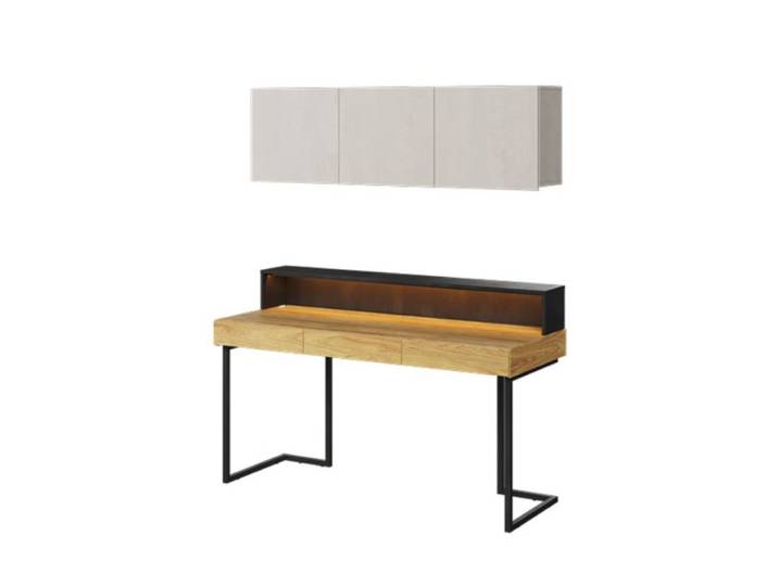 Feldmann-Wohnen Schreibtisch Teen Flex (Teen Flex, Kinderzimmer-Set), 3-teilig Hickory Natur betonfarben Raw Steel