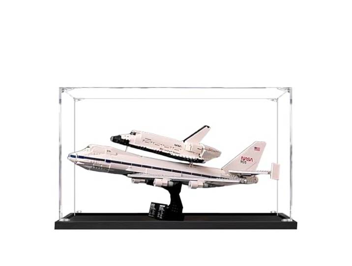 Acryl-Vitrine für Lego 10360 Space Shuttle Transport Bauset, klare Vitrine, staubdichte Vitrine Kompatibel mit Lego 10360 (nur Vitrine) (Transparenter 3MMSchwarzer Boden)
