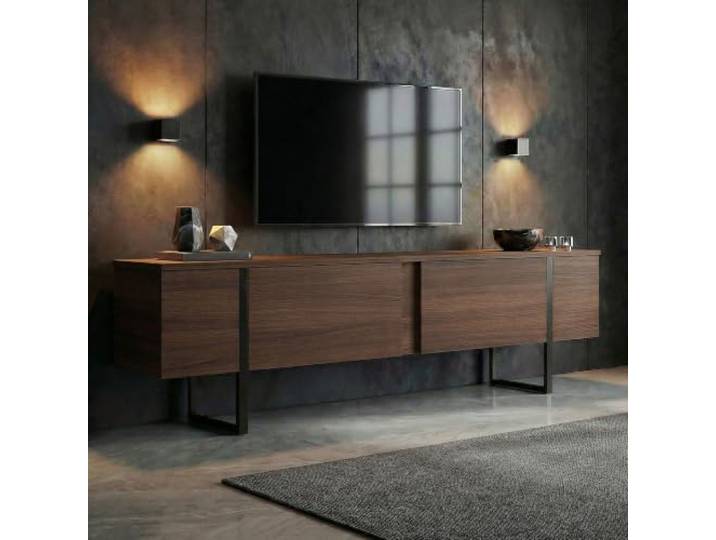 Dmora Centaurus TV-Schrank 180 x 30 x 50 (H) cm, Walnuss, dunkelbraun, 2 Türen, 2 Fächer, Öffnung mit Klappe