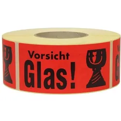 Transpak, Sicherheitskennzeichnung, Hinweisetikett Masse 145x70mm Papier rot Vorsicht Glas!
