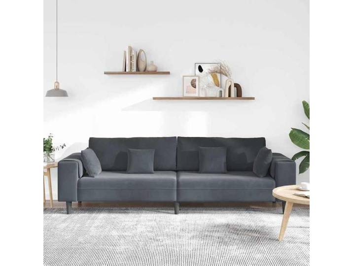 Canapé en velours - VIDAXL - Gris foncé - 208 cm - 4 places - Accoudoirs carrés - Design moderne