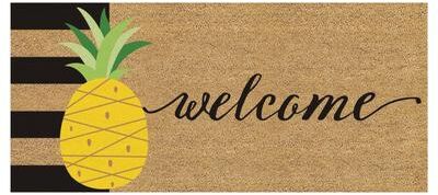 Evergreen "Welcome Pineapple Flocked Coir Sassafras Switch Door Mat - 22"" x 10"""
