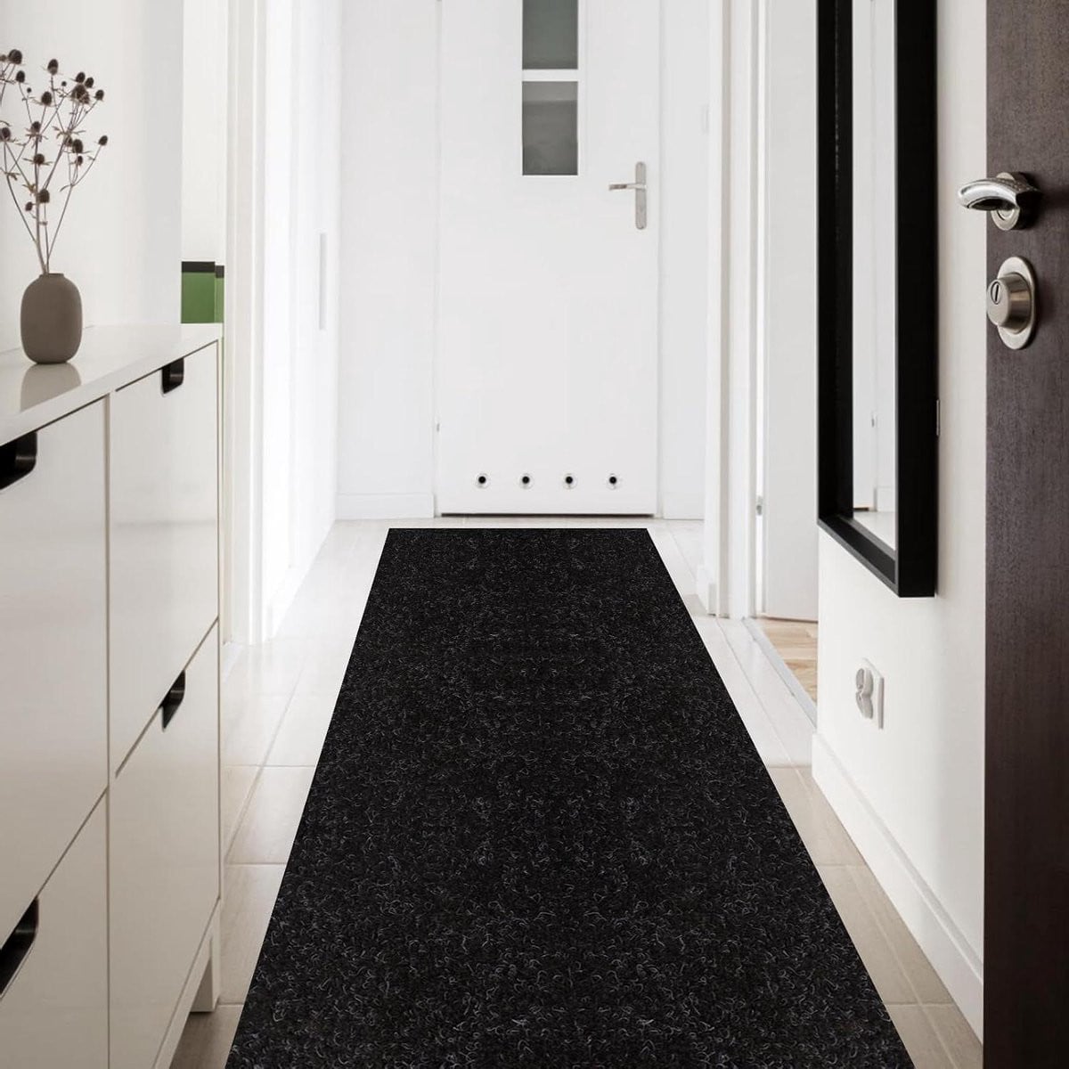 Zwart Loper Tapijt met Antislip Rubberen Achterkant voor Gang, Keuken of Badkamer