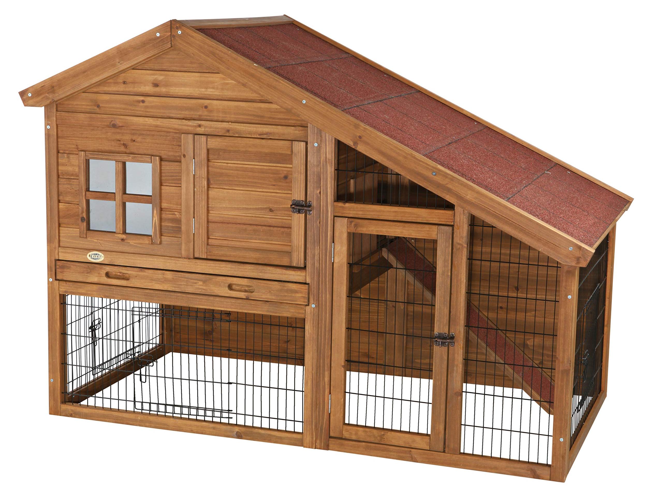 TRIXIE Small Animal Hutch with Enclosure, Haus, Zwergkaninchen, Holz, Holz, Papier, 2 Tür(en)