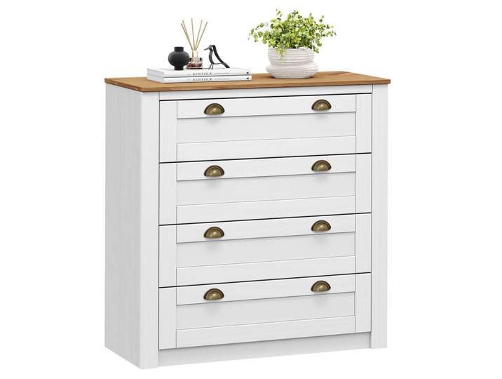 Idimex Kommode Bolton weiß/braun, Weiß, Braun, Holz, Kiefer, Vintage, 91x93x40 cm, Kleinmöbel, Kommoden, Kommoden