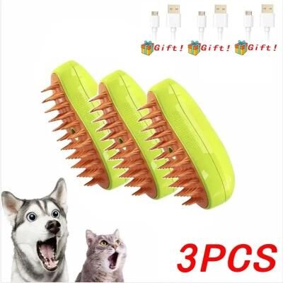 Uplifted Finds 3 in 1 Electric Steaming Spray Pet Grooming & Massage Brush 3 Pcs Green