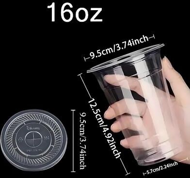 The Handy Homestead Clear Disposable Plastic Cups With Lids For Iced Coffee Smoothies Parties 16oz