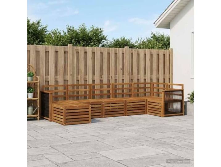 RJPLMFV Ecksofa, 6-Sitzer, Akazie, massiv, Natur Modulares Design, wetterfeste Lackierung, bequeme Armlehnen, pflegeleicht