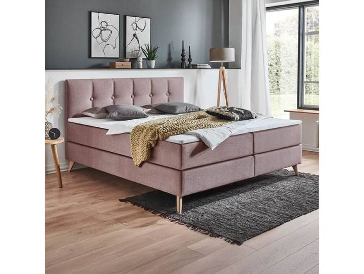 HOMELIV. Boxspringbett Maliana Webstoff 100x200cm Bonellfederkern-Box Härtegrad: H2 Lila skandinavisch