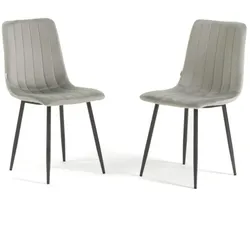 RATTATAN Set aus 2 Samtstühlen für den Innenbereich, mit dunkelgrauen Metallbeinen, elegant und komfortabel, für Küche, Esszimmer, Bar, Restaurant –Katia– Grau