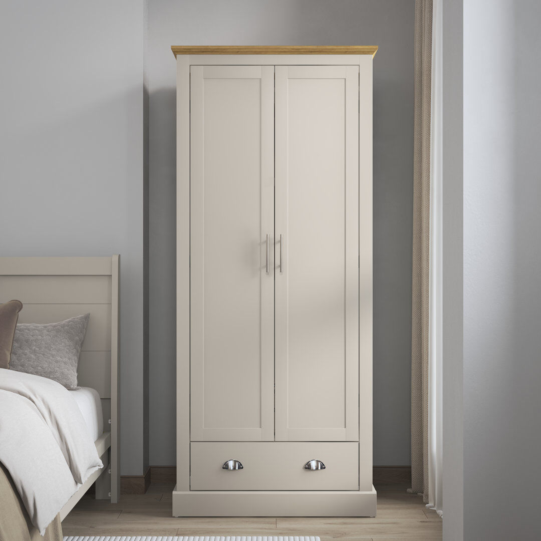 Brambly Cottage Sufy Octave 2 Door 1 Drawer Wardrobe Light Grey 181.5cm H X 79.7cm W X 56cm D