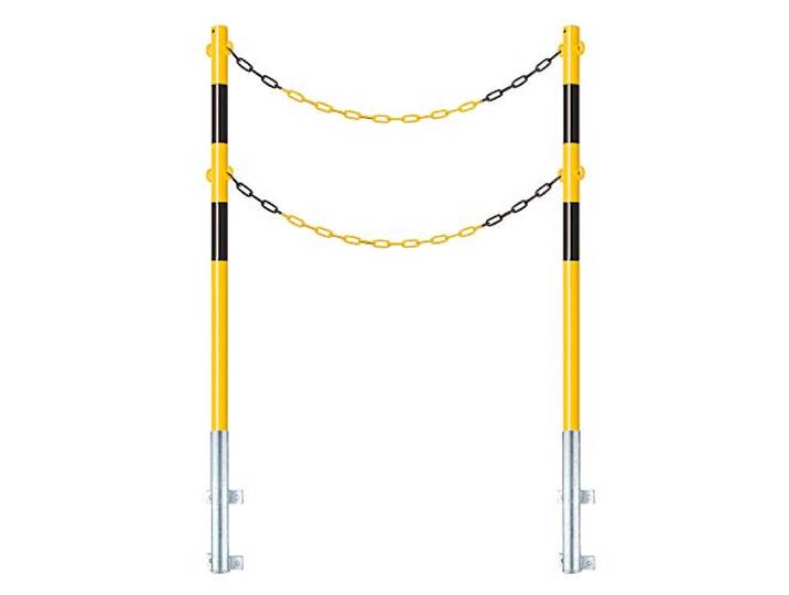 ROBUSTO Schutzpfosten-Set ECO, g/s, Ø 4,2 cm, 140 cm, mit Haken und Doppelkette, Art.-Nr. 608092 Absperrpfosten Absperrpoller Stahlrohrpoller