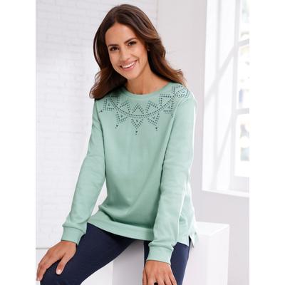 Sweatshirt, Damen, Gr. 50, grün (kalkmint), 100% Baumwolle, gemustert, Rundhals, Sweatshirts Sweatshirt