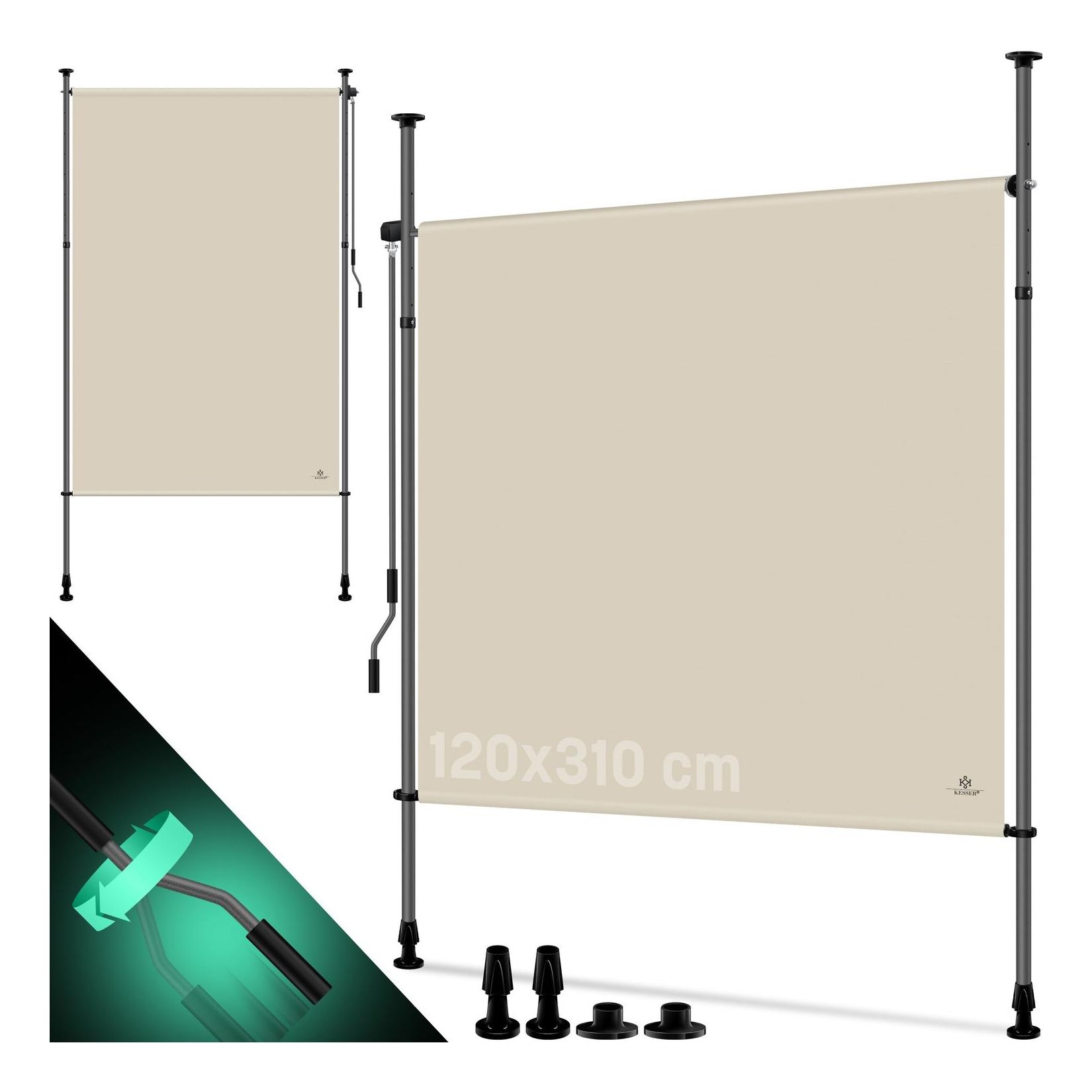 KESSER® Klemmmarkise Senkrechtmarkise außen Ausziehbar & Blickdicht Vertikalmarkise mit Handkurbel ohne Bohren Balkon-Sichtschutz & Windschutz für Garten & Terrasse Wasserfest