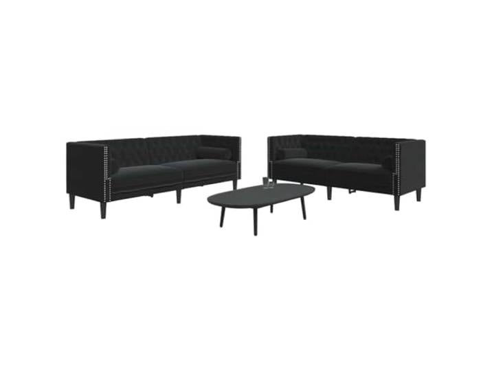 HEFZGDB Chesterfield Sofa Set 2-TLG Samt Schwarz mit Nackenrollen – Bequemes Sitzmöbel für Wohnzimmer, Weiche Polsterung und Stabile Konstruktion für Entspannung und Stil