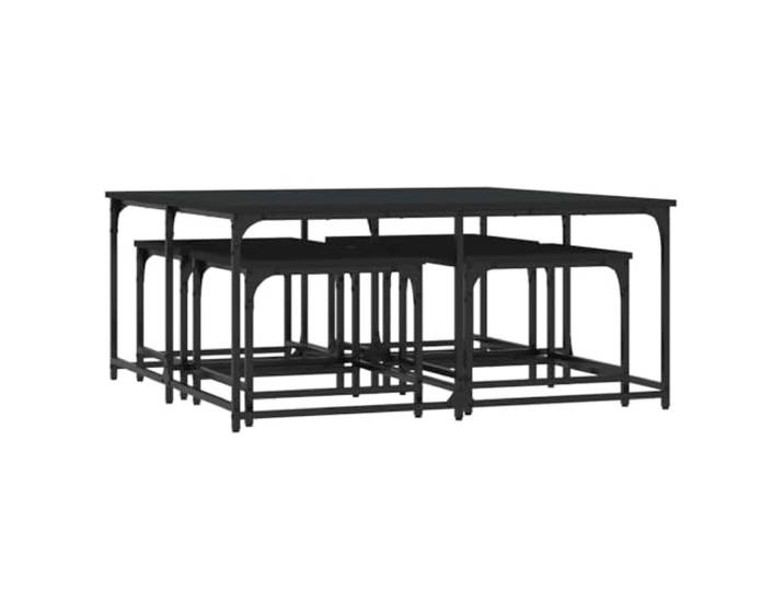 LASWWQMRF Satztische 5er Set Schwarz Couchtisch aus Holzwerkstoff Metall Platzsparendes 5-teiliges Beistelltisch-Set im Industrie-Design fuer Wohnzimmer und Schlafzimmer mit stabiler Ablage.