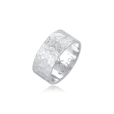 Silberring KUZZOI "Herren Bandring Organic Struktur 925 Silber" Gr. 56, silber, Fingerringe, Herren, 56mm, ohne Stein, Silber 925 (Sterlingsilber), 9mm, Silberring