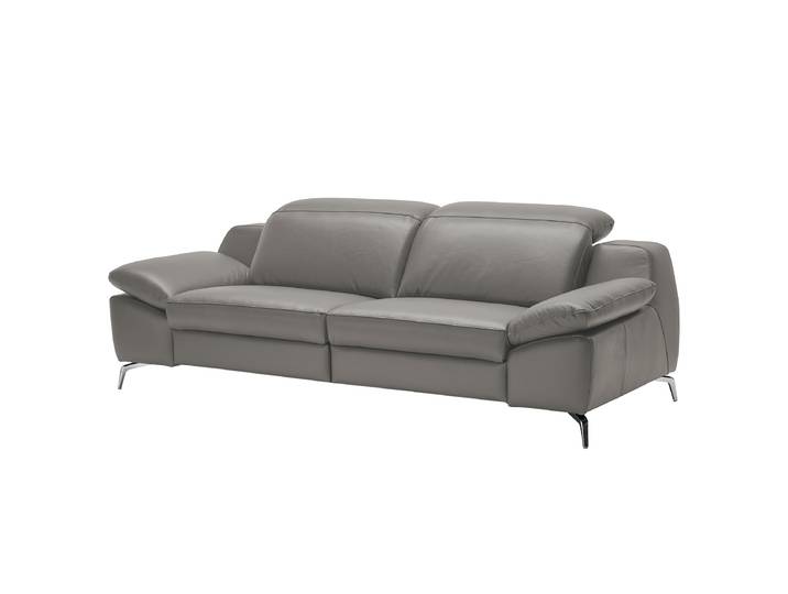 3-Sitzer Sofa Grau Echtleder Domna 234 x 83 x 110cm Kopfstütze verstellbar/Armlehne verstellbar Chrom glänzend Modern