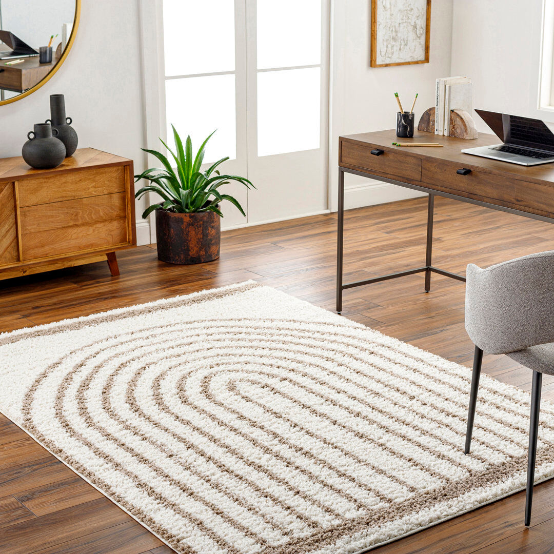 Fjørde & Co Senna Rectangle Abstract Washable Area Rug Tan;Ivory Rectangle 160 x 213cm