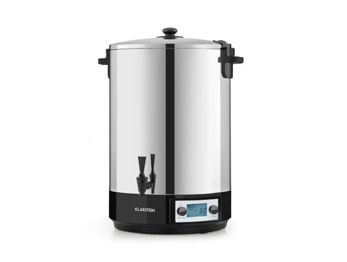 Klarstein KonfiStar 40 Digital Einkochautomat Einkochtopf Einkocher Heißgetränkespender, 40 Liter, 2500 Watt, 30-100 °C, Timer, Warmhalte-Funktion, Deckel mit Verschluss, Edelstahl poliert