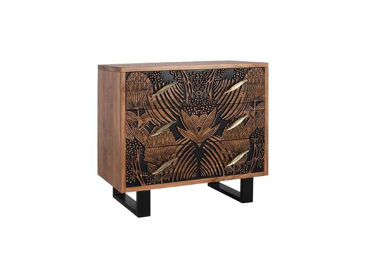 Massive Design Kommode „Tropicana“ Akazienholz Braun, Schwarz, Gold Giner & Colomer