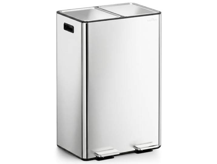 mVm Mülleimer Küche,60 Liter Treteimer,2x30L Doppelter Abfalleimer 2er-Mülleimer Mülltrennung mit Inneneimer, Stahl, Luftdicht, Softclose-Deckel, Breites Robustes Pedal