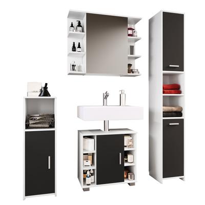 Badmöbel-Set VCM "4-tlg. Komplett Badmöbel Badschrank Set Zalo ll", schwarz, B:140cm T:30cm, Obermaterial: 100% Holz Wood., Schränke, Badmöbel-Set