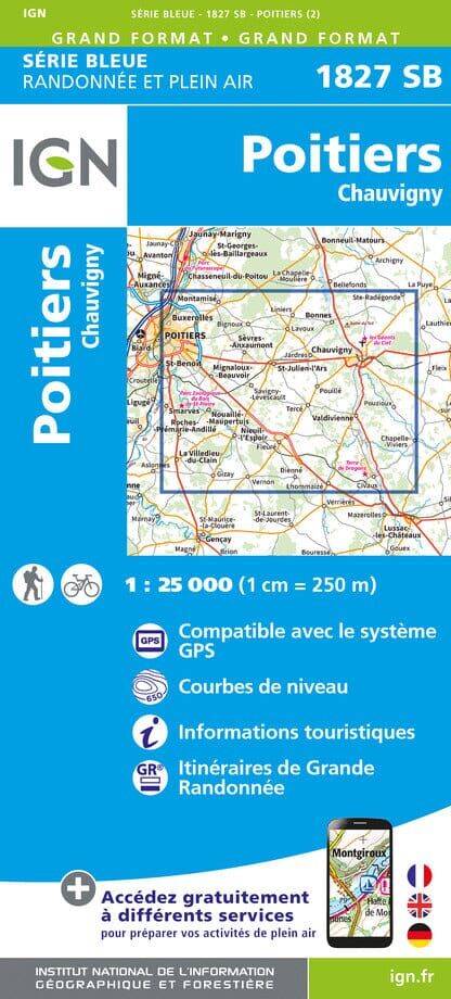 Carte de randonnée IGN Série Bleue n° 1827 - Poitiers, Chauvigny