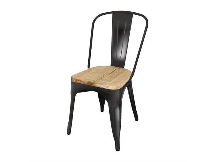 Chaise en Acier Noir avec Assise en Bois - Lot de 4 - Bolero Bistro