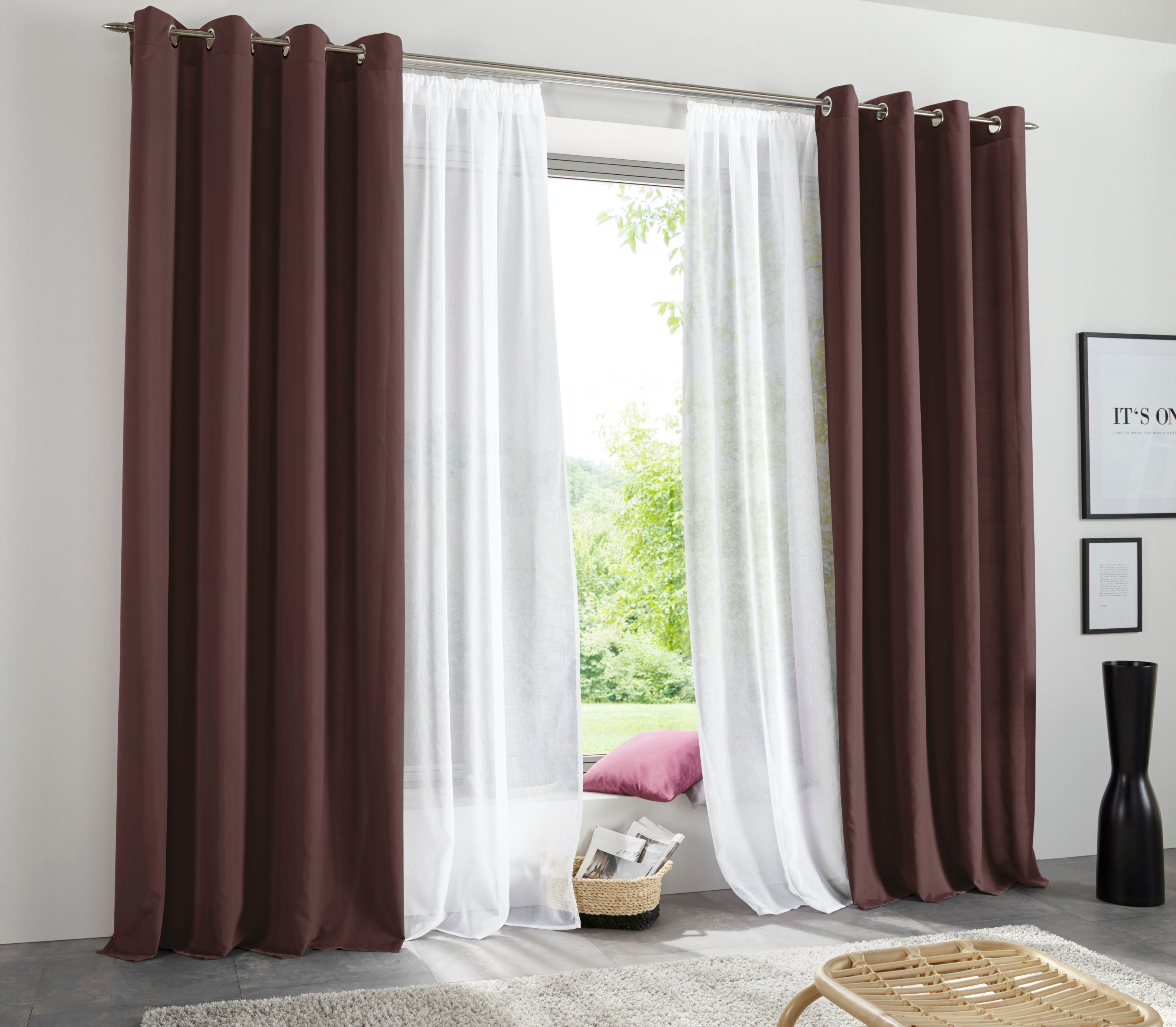 Vorhang GOODPRODUCT "Raja mit Ösen, 2er Pack, blickdicht, Topseller" Gr. 4, braun, B:140cm H:245cm, Polyester, Recyceltes Material, Gardinen, Vorhang, einfarbig, Einfache Montage, Pflegeleicht, Ösen, 2 er Pack, uni braun 245cm, Ösen, 140cm