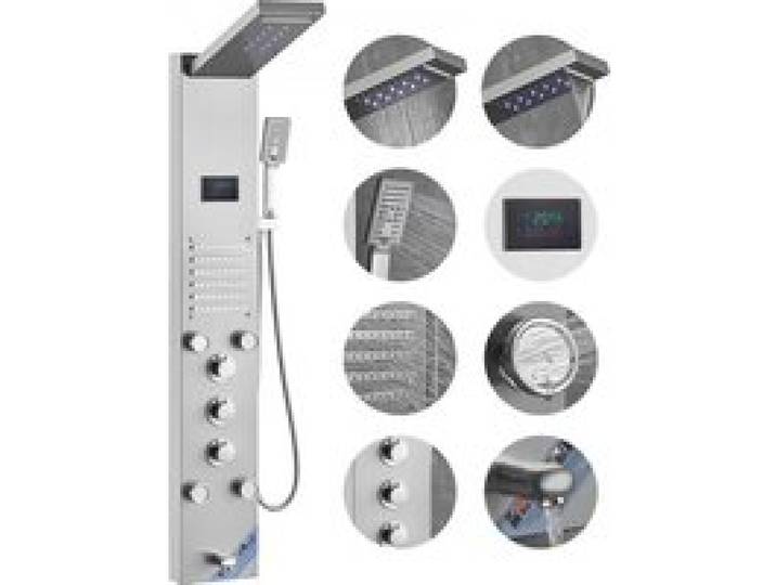 VEVOR Duschpaneelsystem, 6 Duschmodi, LED- und Bildschirm-Wasserkraft-Duschpaneelturm, Regenfall, Wasserfall, 5 Massagedüsen, Wannenauslauf, Handbrause, wandmontiertes Duschset aus Edelstahl