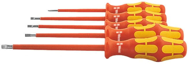 Wera Jeu de tournevis d'électricien pour visà fente, avec manche Kraftform 100% isolé, Nombre de tournevis: 5 (05258026001)