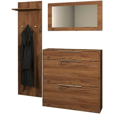 Garderoben-Set BORCHARDT MÖBEL "Oliva, Hängeschuhschrank, Spiegel, Garderobenpaneel", schwarz (vintage eichefarben), Holzwerkstoff, Kastenmöbel-Sets
