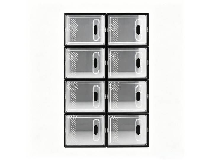 ComfortXL Schuhboxen De-38057 25/35,5/18,5 cm 8er-Set stapelbar transparent, Schwarz, Kunststoff, 50x70x35.5 cm, Garderobe, Schuhaufbewahrung, Schuhregale