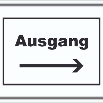 HB-Druck Ausgang Schild mit Text und Richtungspfeil rechts Exit Schluss waagerecht A5 Rückseite selbstklebend