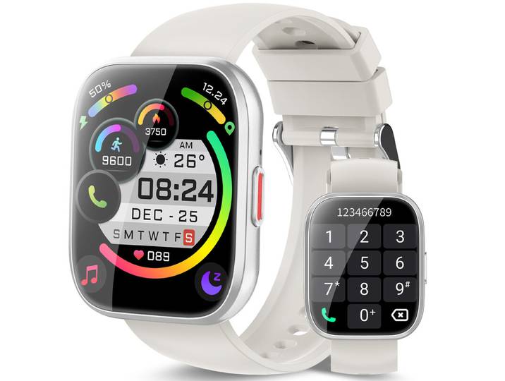 Jugeman P114 Blanc Montre Connectée pour Femme Homme Répondre/Passer des Appels, Montre de Fitness HD 1,85 avec Podomètre/Fréquence Cardiaque/Moniteur de Sommeil