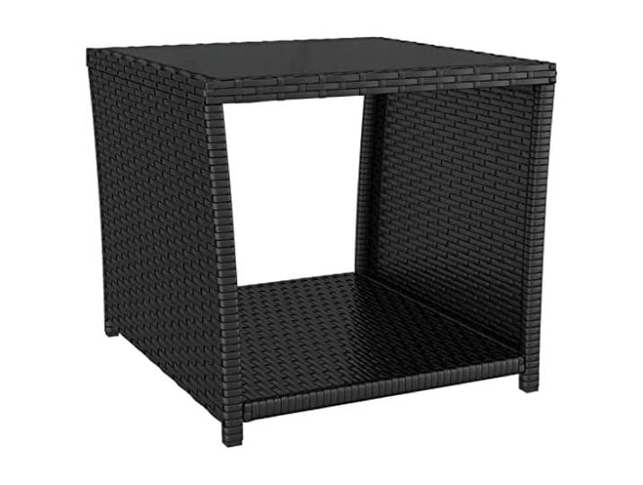 FDSAQOPT Beistelltisch mit Glasplatte Schwarz Poly Rattan & Hartglas PE-Rattan,Stahlgestell,Hartglasplatte,wasserbeständig,pflegeleicht,mit Anleitung