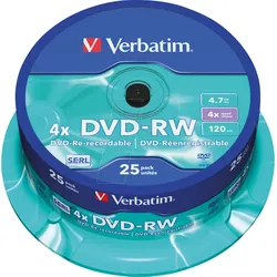 VERBATIM 43639 - DVD-RW 4,7 GB, matt, 25er Pack Spindel