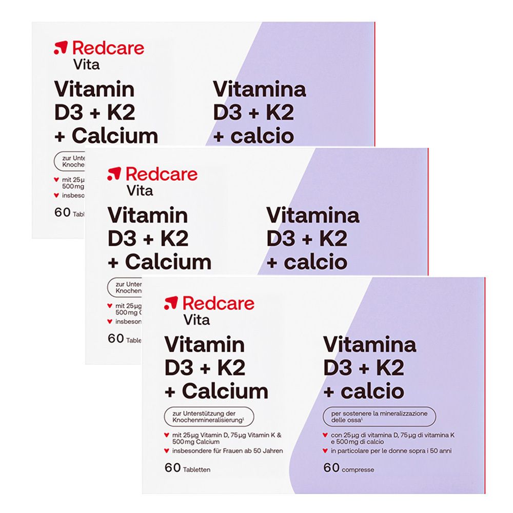 Redcare Vitamin D3, K2 und Calcium 60 Tabletten Dreierpack 3x60 St