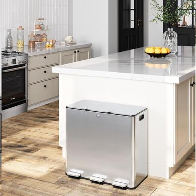 Garvee Triple Trash Can with Separated Lid, Foot Pedal, Silver