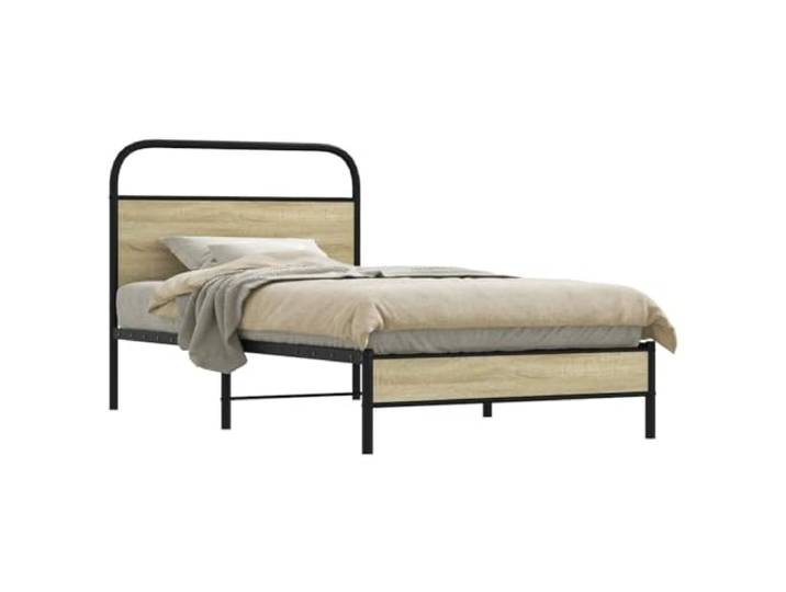 Stahlgestell Robust Stabil Klassisch Zeitlos Bettrahmen Braun 100x200 cm Bettgestell ohne Matratze 100x200 cm Sonoma-Eiche Holzwerkstoff Stahl Lattenrost Metallrahmen mit Kopfteil stabil
