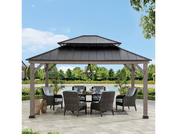 Pavillon, Holz, Zeder, 450x320x390 cm, Sonnenschutz, Pavillons